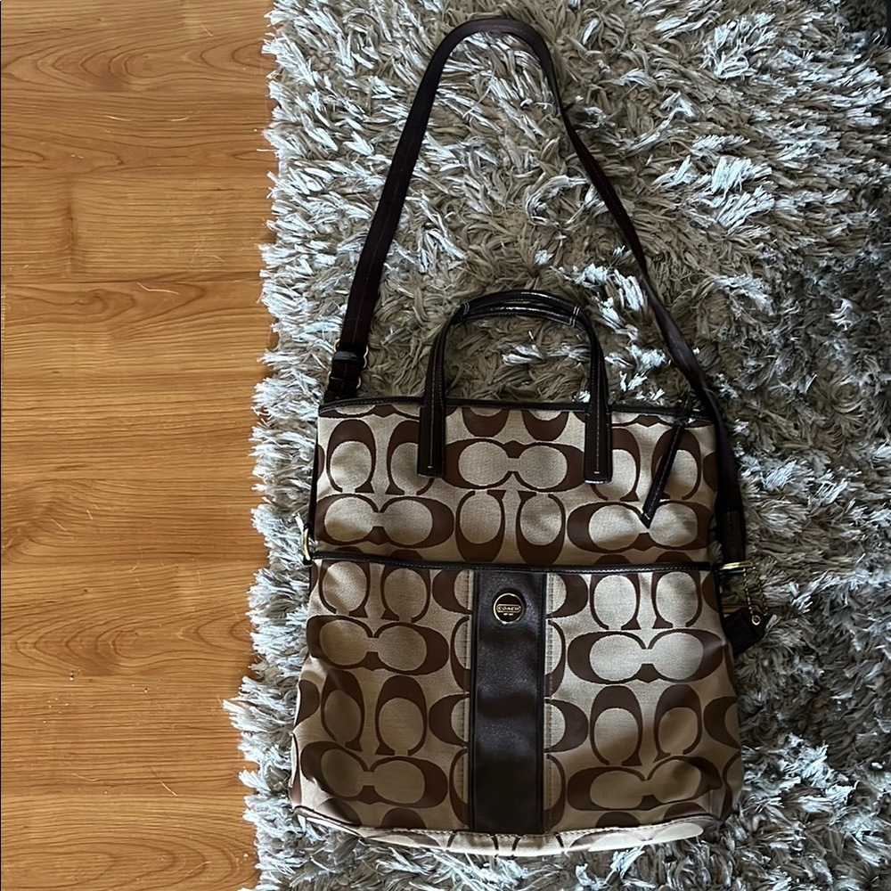 Coach Brown and Tan Signature Tote